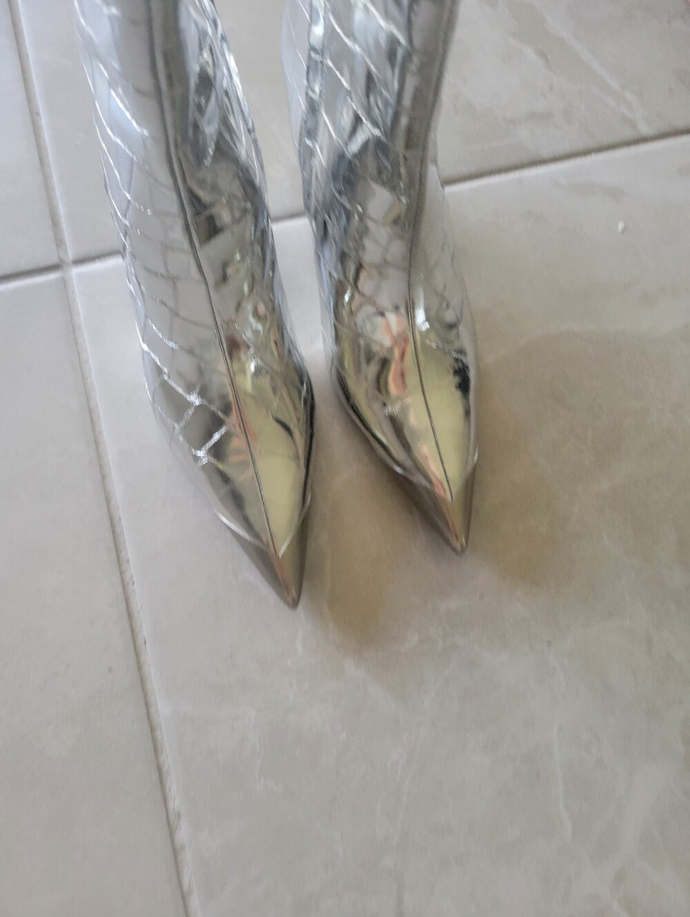 Kurt Geiger-London Metallic Silver Croc-Embossed Knee High Boots -NWT! - Picture 8 of 10